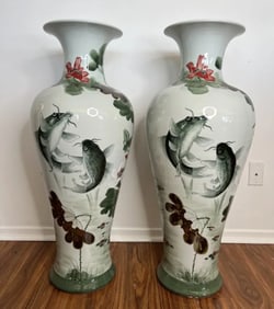 Pair of Handmade Chinese Koi Fishes Vases