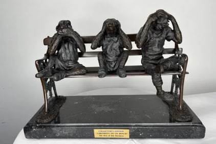 Collector Edition 3 monkeys sitting on a bench Bronze Sculpture