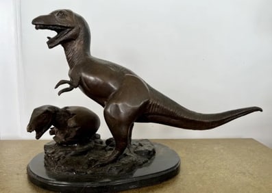 Bronze Dinosaur with Baby & Egg