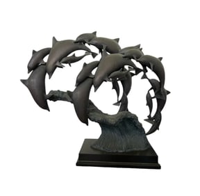 Large Bronze Dolphins Sculpture