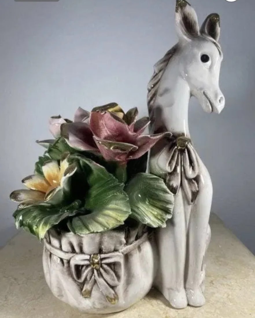 Italian Capodimonte Porcelain Donkey: Measurements: 12.5 x 9 in L