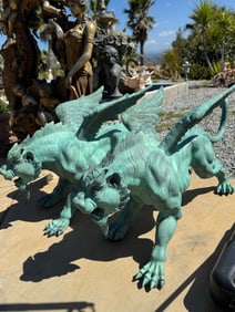 Monumental Winged Tiger Griffins Bronze Statues