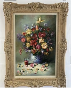 Floral Oil On Canvas by Mary Barnard