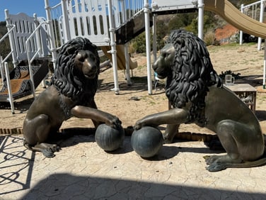 Pair of Massive Bronze Lions Sculptures