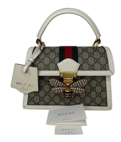 GUCCI GG Supreme Monogram Queen Margaret Top Handle Bag White