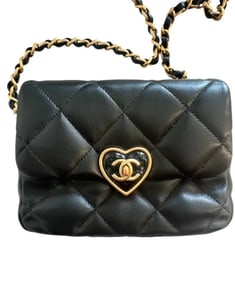 Chanel Heart Mini Flap Bag Black Lambskin Antique Gold Hardware