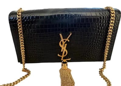 Saint Laurent Kate Medium Tassel YSL Crossbody Bag in Croc-Embossed Leather