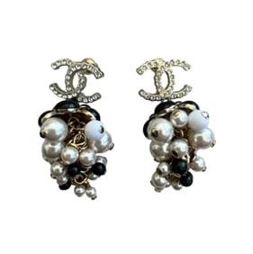 Chanel Faux Pearl, Gold Metal and Acrylic Fruit Glass Pearl Earrings