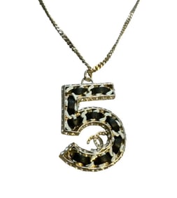 Chanel 2023 NO.5 Woven Chain Pendant WIth Strass CC And Leather Gold Plated
