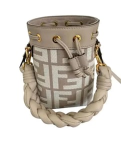 FENDI Canvas Nappa F is Fendi FF Embroidered Mini Mon Tresor Bucket Bag Grezzo White Nuvola