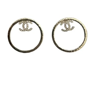 CHANEL Metal Crystal CC Round Drop Earrings Gold