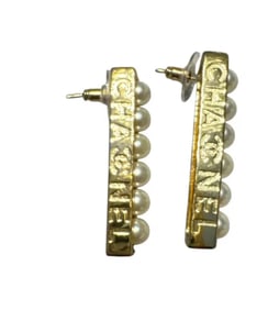 Chanel Faux Pearl Gold Tone Earrings