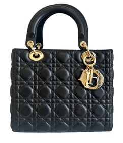 Christian Dior Lady Medium Black Leather Bag
