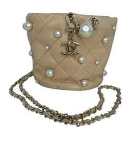 CHANEL Lambskin Quilted Pearl Mini About Pearls Drawstring Bag
