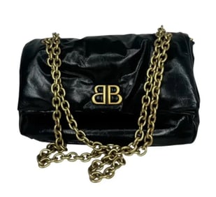 BALENCIAGA Arena Calfskin Small Monaco Chain Shoulder Bag Black