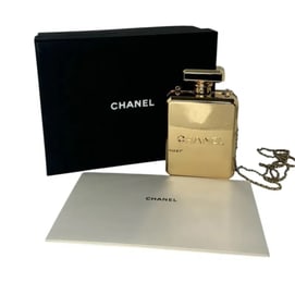 Chanel Gold Metal Perfume Bottle Evening Bag