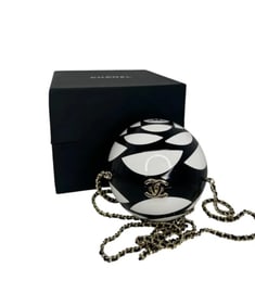Chanel Black and White Resin and Enamel Sphere Minaudiere Pale Gold Hardware