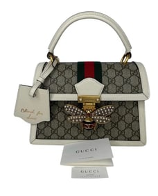 GUCCI GG Supreme Monogram Queen Margaret Top Handle Bag White