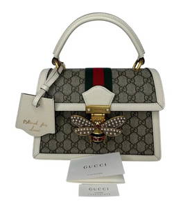 GUCCI GG Supreme Monogram Queen Margaret Top Handle Bag White: Made in Italy - Certification, Dust Bag and box included. SizeLength: 10.00 inHeight: 7.00 inWidth: 4.75 inDrop: 3.00 inDrop: 19.00 in