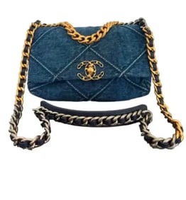 CHANEL Denim Quilted Medium Chanel 19 Flap Blue