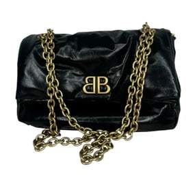 BALENCIAGA Arena Calfskin Small Monaco Chain Shoulder Bag Black