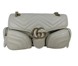 Gucci Women's White Gg Marmont Small Pocket Detailed Shoulder Bag
