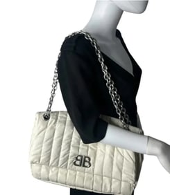 Balenciaga Women's White Monaco Medium Leather Shoulder Bag
