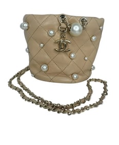 CHANEL Lambskin Quilted Pearl Mini About Pearls Drawstring Bag