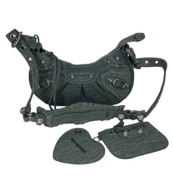 Balenciaga Le Cagole XS Rhinestone Denim Shoulder Bag