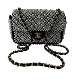 Chanel Black Lambskin Pearl on Flap Bag