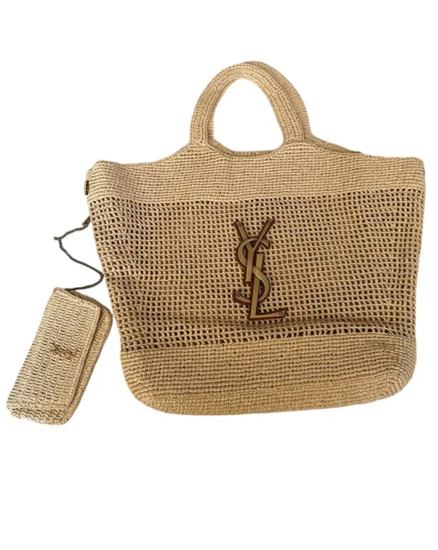 YSL SAINT LAURENT Raffia Icare Shopping Tote Natural (1 of 4)
