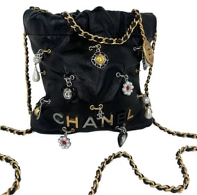 CHANEL 24A Black Bijoux Charms Mini 22 Bag Handbag Limited Edition Runway
