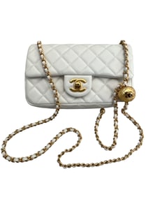 Chanel Pearl Crush Mini Rectangular Flap Bag White Antique Gold Hardware