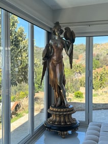 Life Size Show Girl Holding Macaws Bronze Sculpture