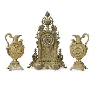 French 19th Century Brass Clock Set