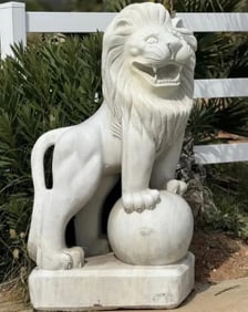 Monumental Marble Lion Sculpture
