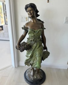 Limited Life Size Bronze Lady With Grapes Sculpture