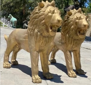 Pair of Bronze Lions Statues