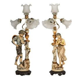 Pair of Metal Victorian Lamps
