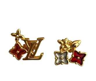LOUIS VUITTON Metal Crystal Loulougram Monogram Flowers Earrings Gold
