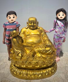 Monumental Happy Buddha Bronze Sculpture