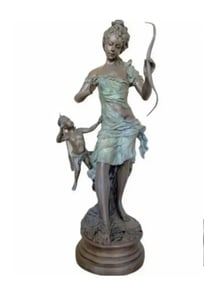 Large Lady with cupid Bronze Sculpture