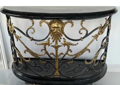 Maitland Smith Mythological Console Table Brass Iron and Marble Top