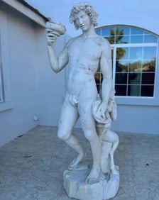 19th Century over Life-Size Italian Marble Statue of Bacchus