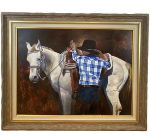 Riding Large Oil Painting on Panel by Tom Darrah