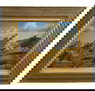 1985 Landscape Oil painting by Maurice Green: Oil on Panel Painting Frame: 30 in L x 26 in H