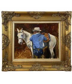 Portrait of a Cowboy with horse Oil Painting on Panel
