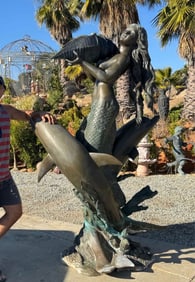 Monumental Bronze Mermaid and Dolphia statue Fountain
