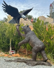 life-Size Bronze Statue Bear And Eagle Fighting For A Fish