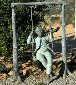 Life Size Bronze Statue Boy on Swing Sculpture